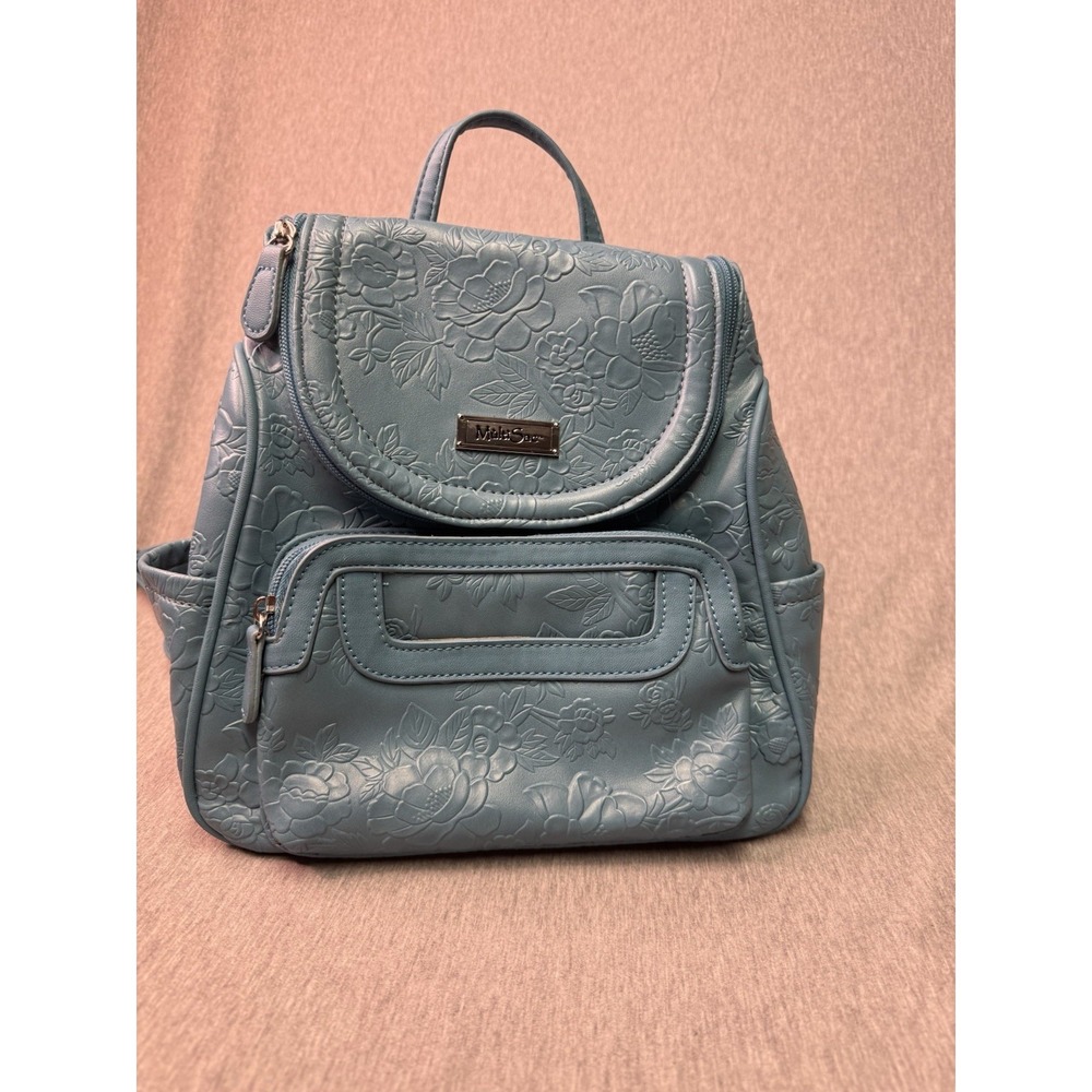 MultiSac Mini Backpack Light Blue Floral Embossed Faux Leather Women's Small Day